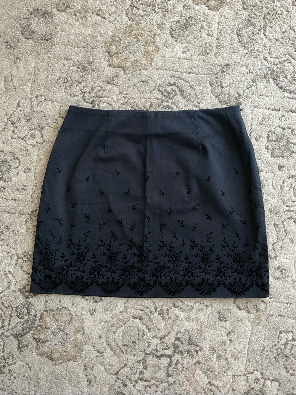 Express Black Mini Skirt with Embroidered Floral Hem